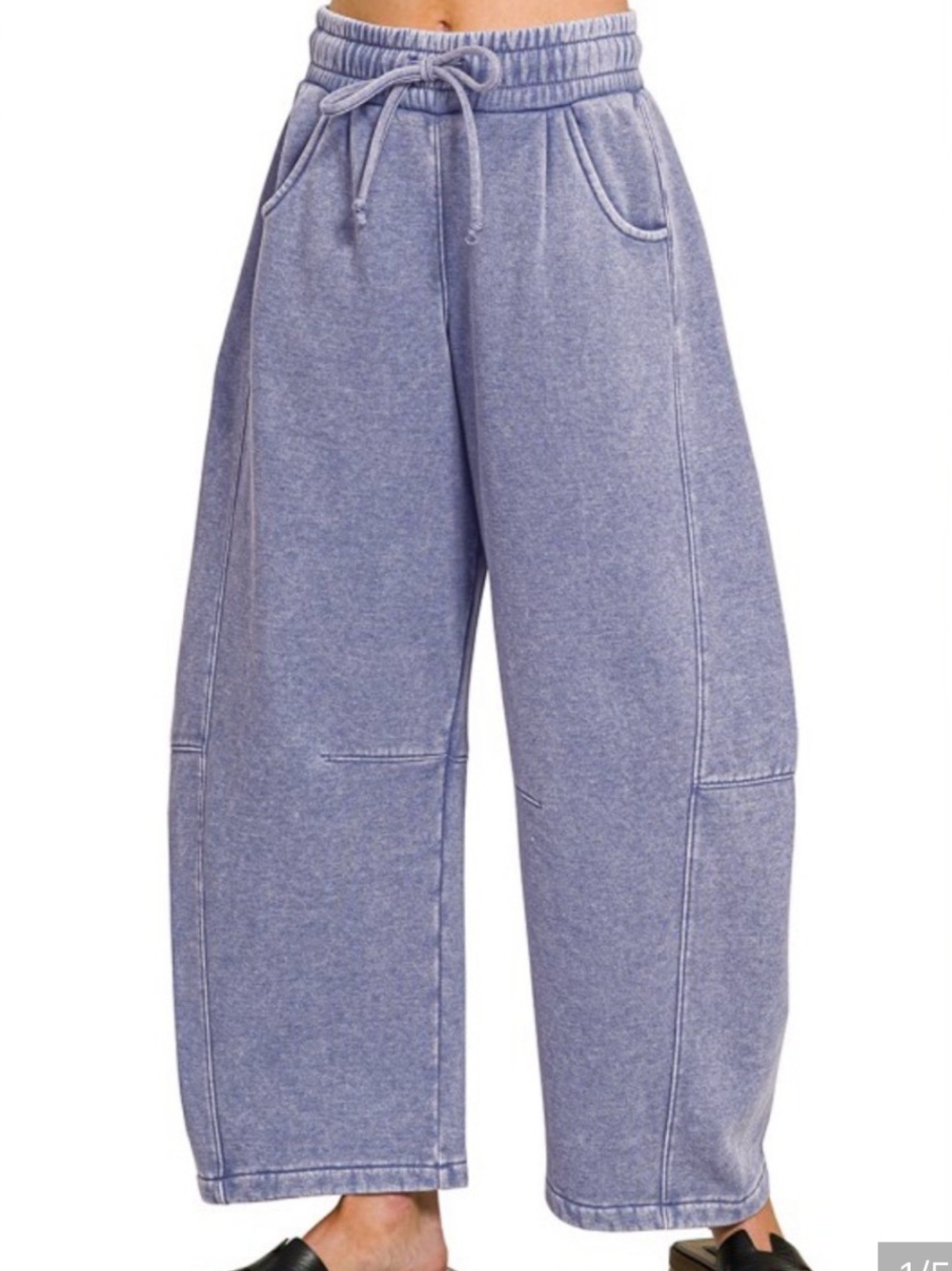 NWT Zenana Medium Acid Wash Fleece Barrel Wide-leg Sweatpants